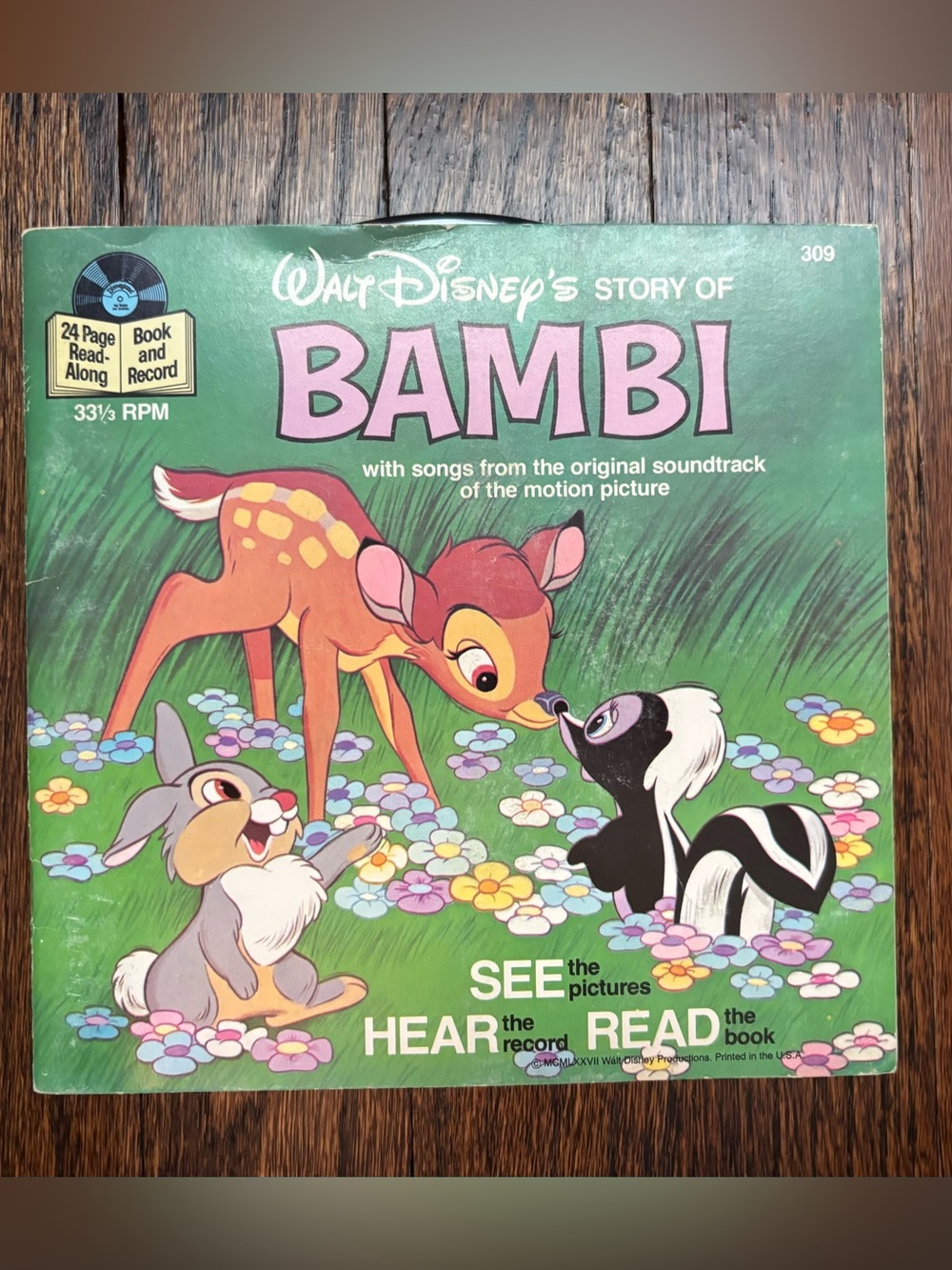 1970s Vintage Bambi Book & Record Educational Reading Keepsake / Walt Disney